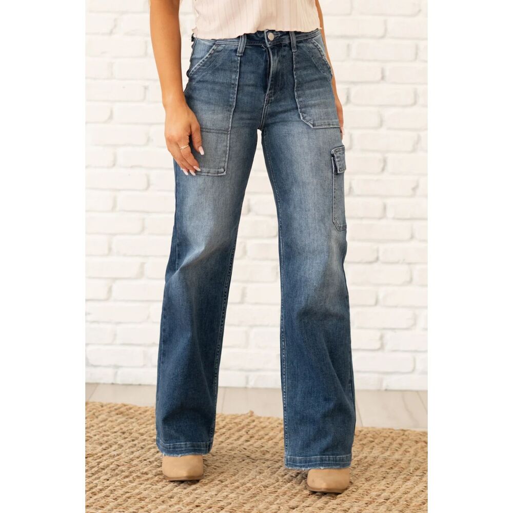 Risen Jeans High Rise Cargo Wide Leg Pants Size 7/28